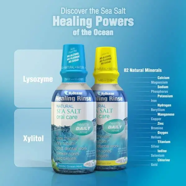 Experience the benefits of mineral enriched Red Sea saltwater rinse for effective oral care.